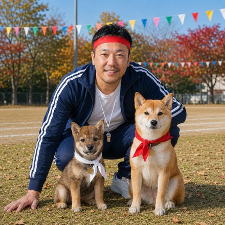 秋の運動会での記念撮影